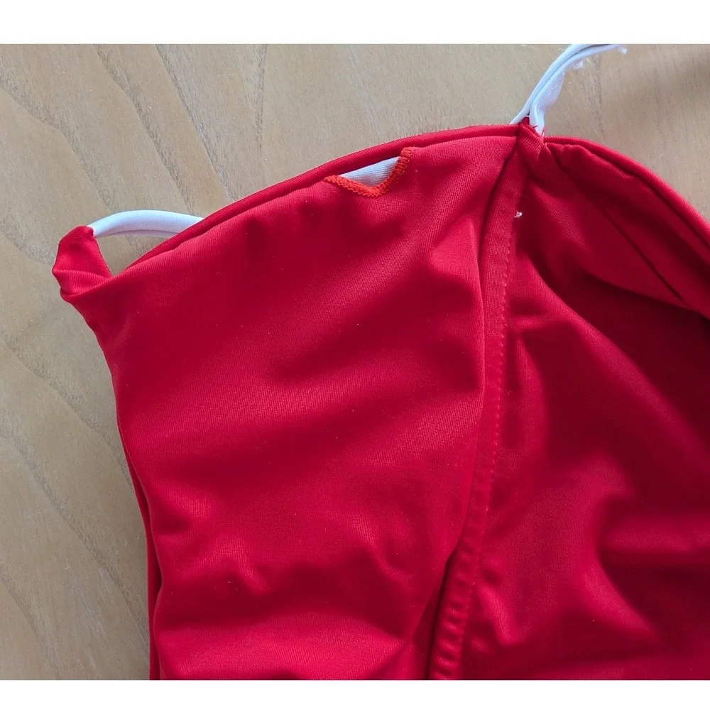 Unbranded Red White Trim One Piece Swimsuit Women Size M High Cut Strappy Back - Picture 4 of 8